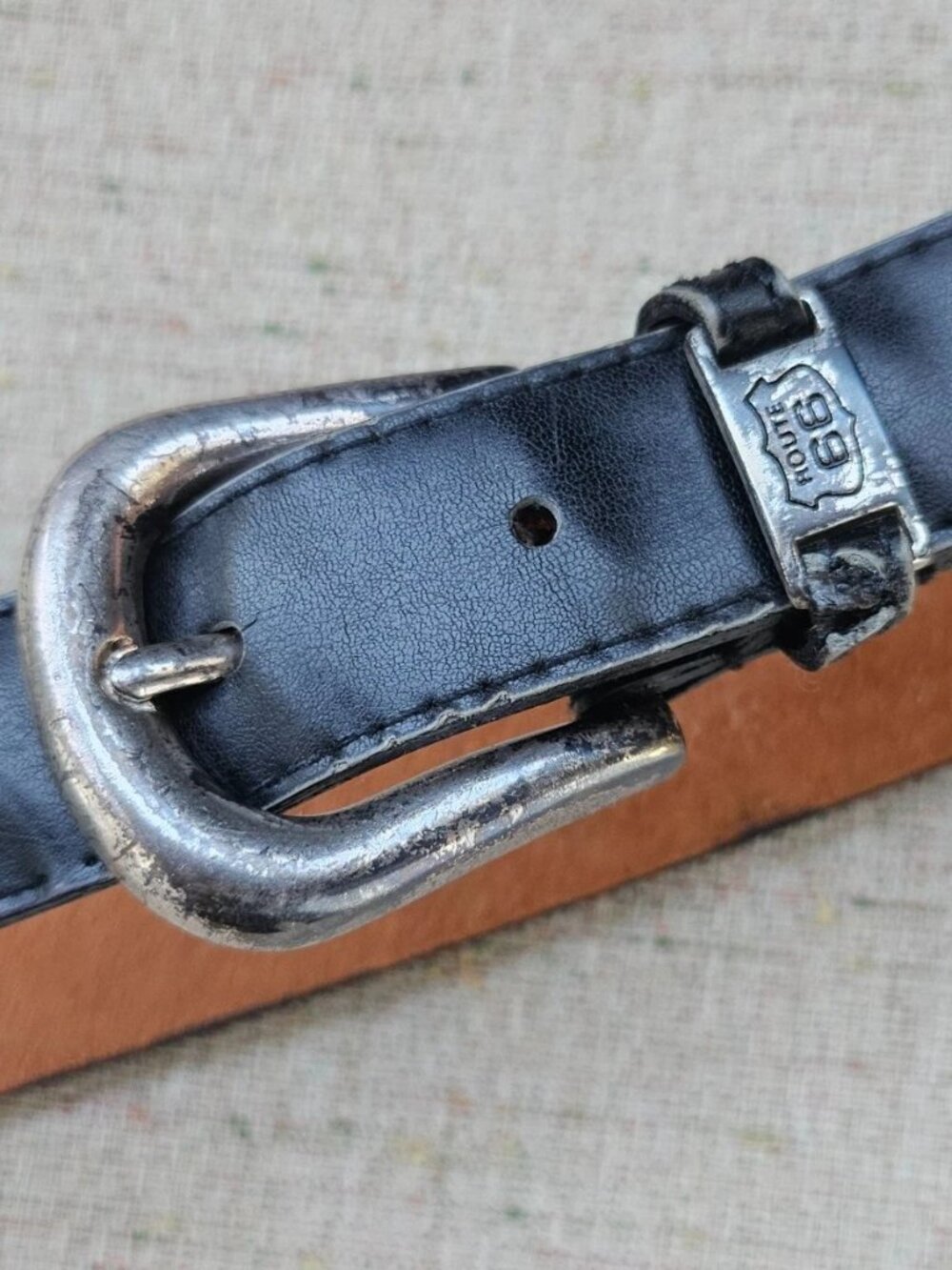Vintage Route 66 Belt Black Genuine Leather Unisex Belt Waistband Size 30 inches - Picture 3 of 11
